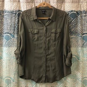 Torrid Green Studded Shoulder Button Down